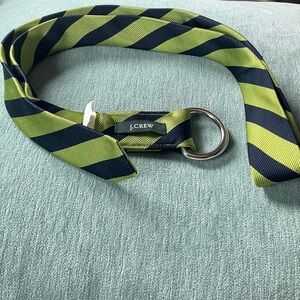 J.Crew Silk Tie Belt with Green and Navy Diagonal Stripes Size S/M